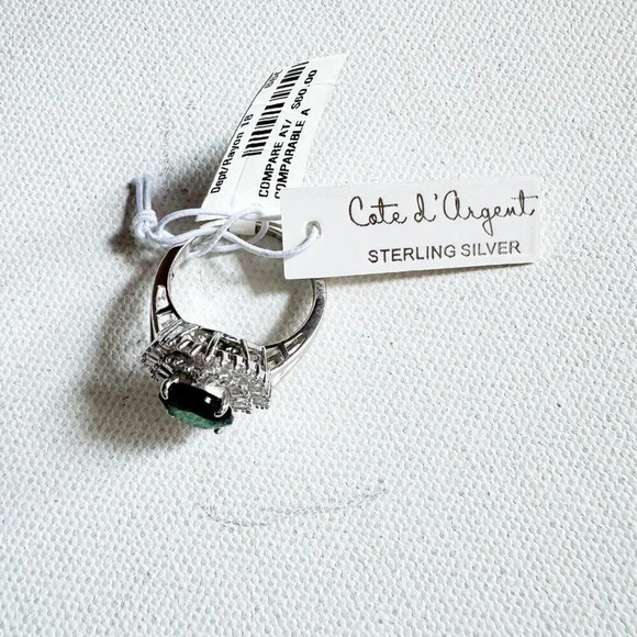 Cate D'Argent Green Stone Sterling Silver CZ Larg Coctail Ring 9 - Picture 3 of 11
